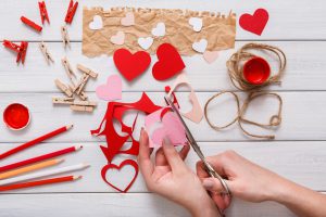 Valentine day handmade scrapbooking background, cut and paste hearts card